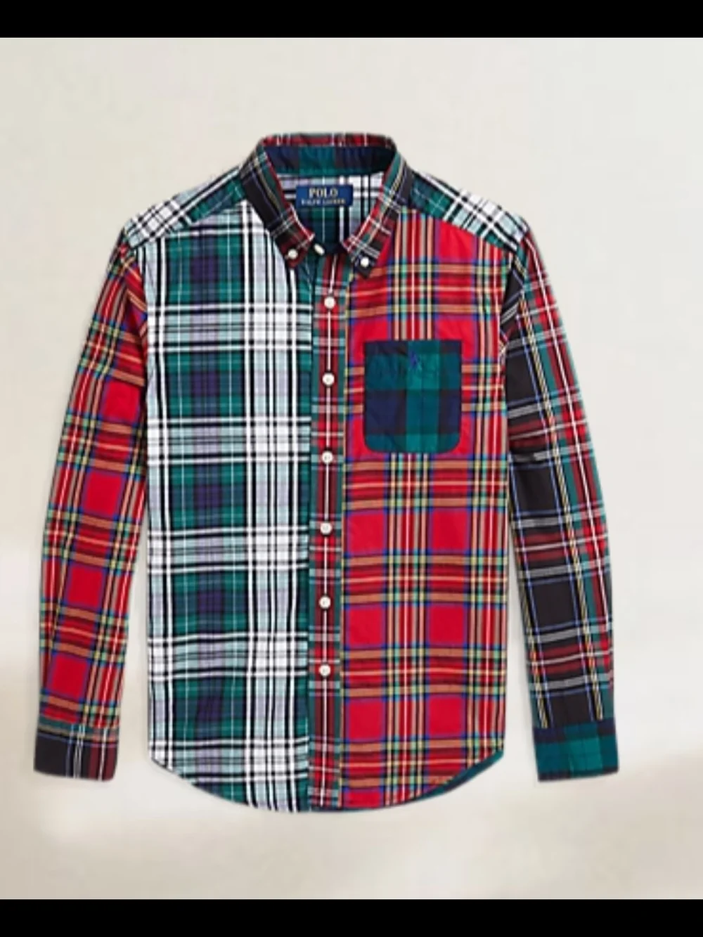 Polo by Ralph Lauren Red, Green, White Plaid Patchwork Button-Down Shirt